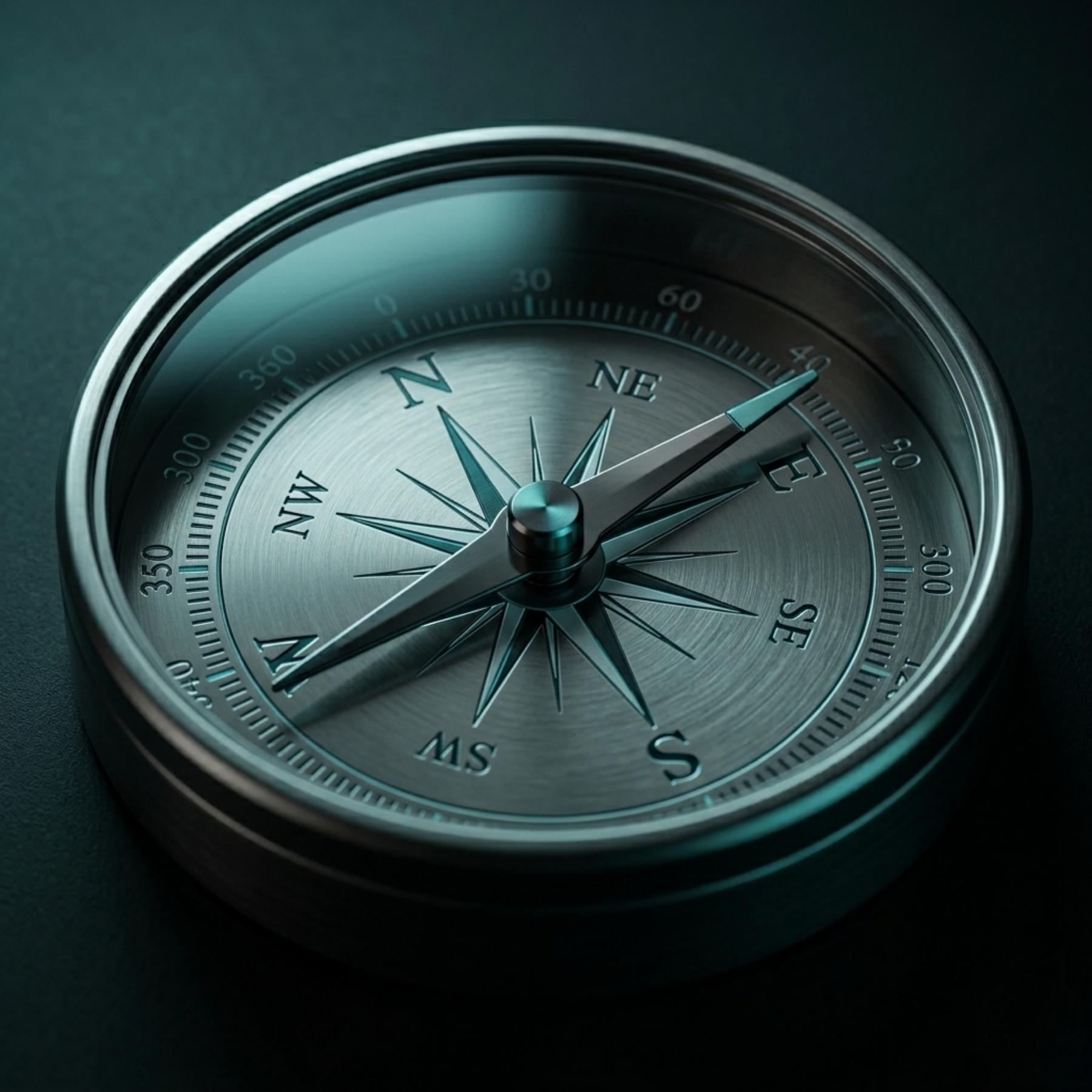 A compass with the needle gradually settling on a new direction