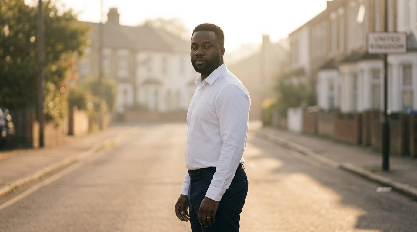 A man walking forward with quiet confidence at golden hour